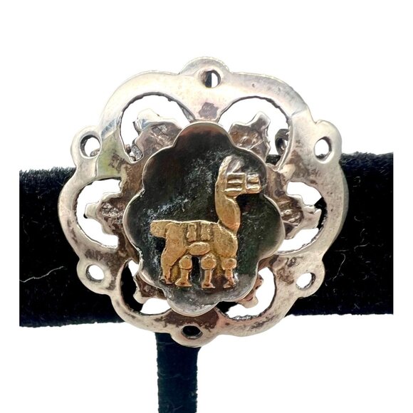 Hand Crafted Jewelry - Vintage Peruvian Llama Sterling Silver and 18k Gold Pendant Brooch Pin Alpaca